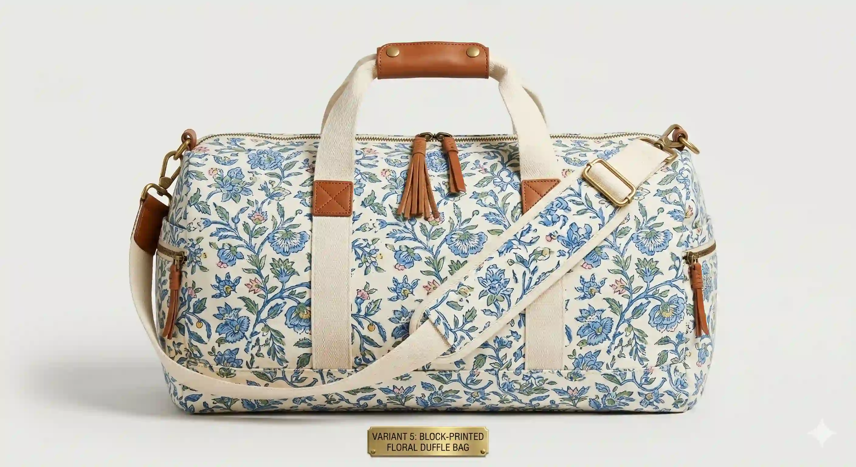 Block-Printed Floral Duffle